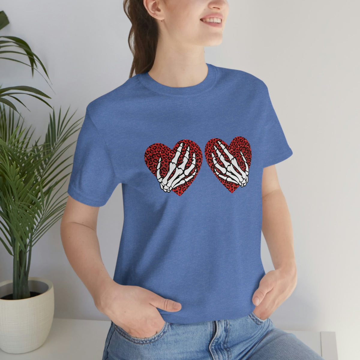 Skeleton Hearts Women's Short Sleeve Tee Heather Columbia Blue