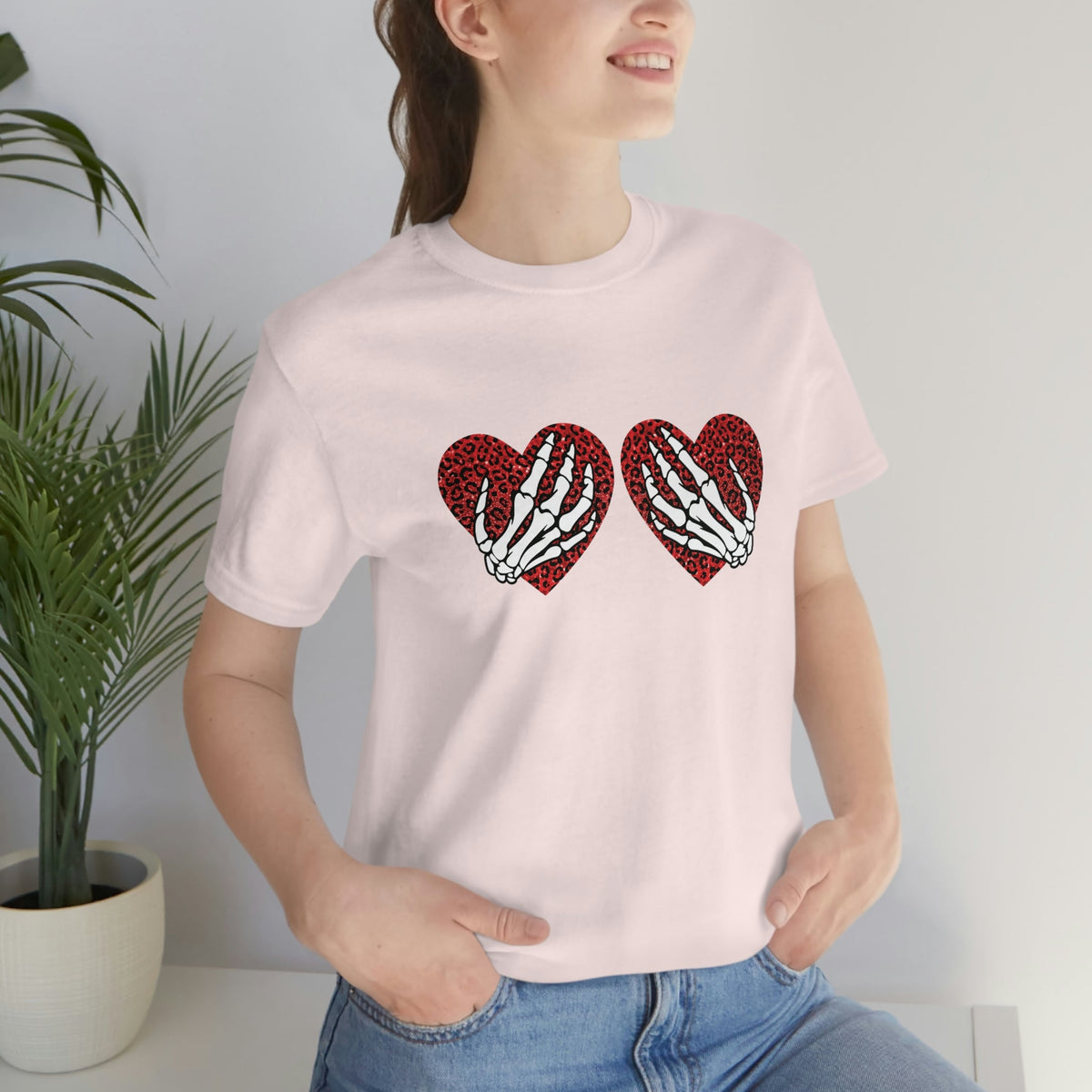 Skeleton Hearts Women's Short Sleeve Tee Soft Pink