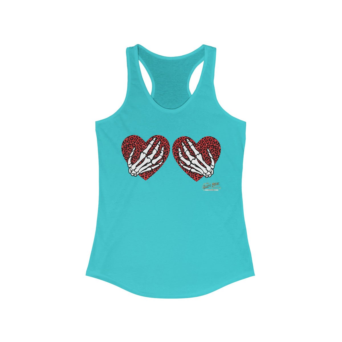 Skelton Hands On Leopard Hearts Racerback Tank Solid Tahiti Blue