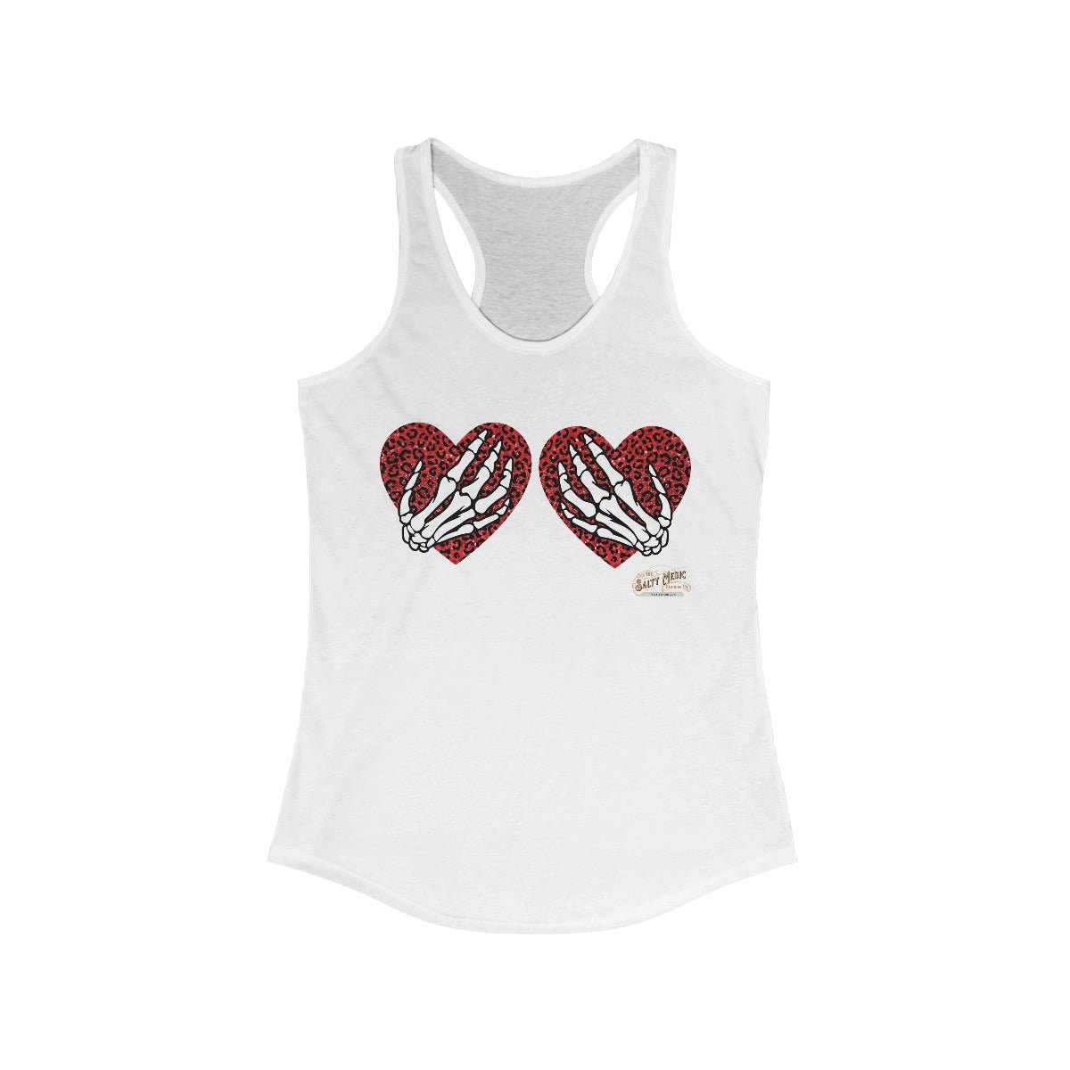 Skelton Hands On Leopard Hearts Racerback Tank Solid White