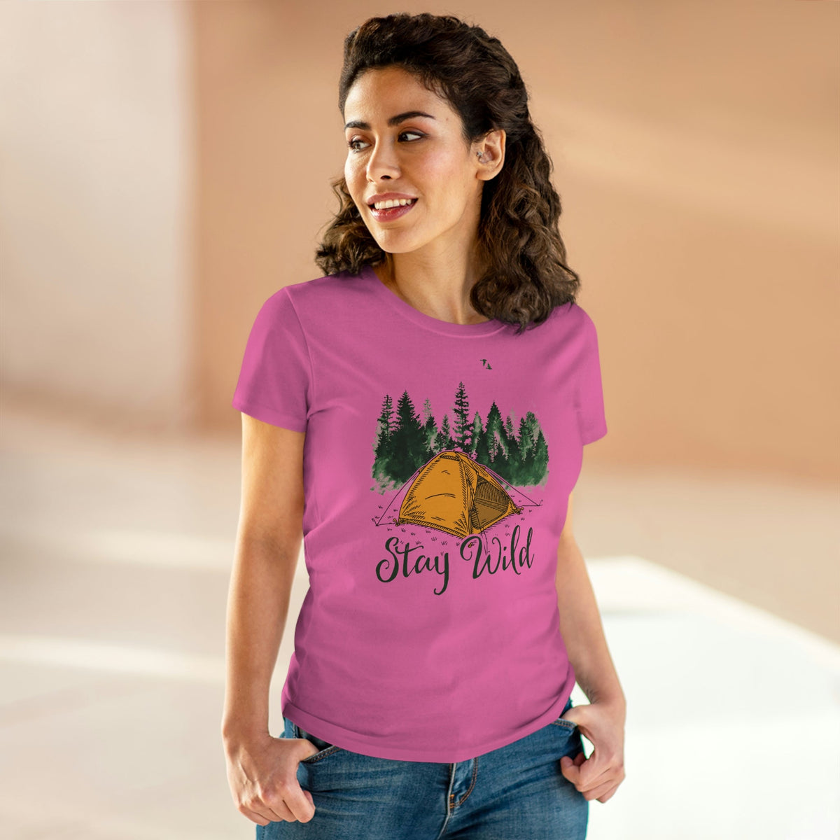 Stay Wild Outdoors Women's Midweight Cotton Tee Azalea