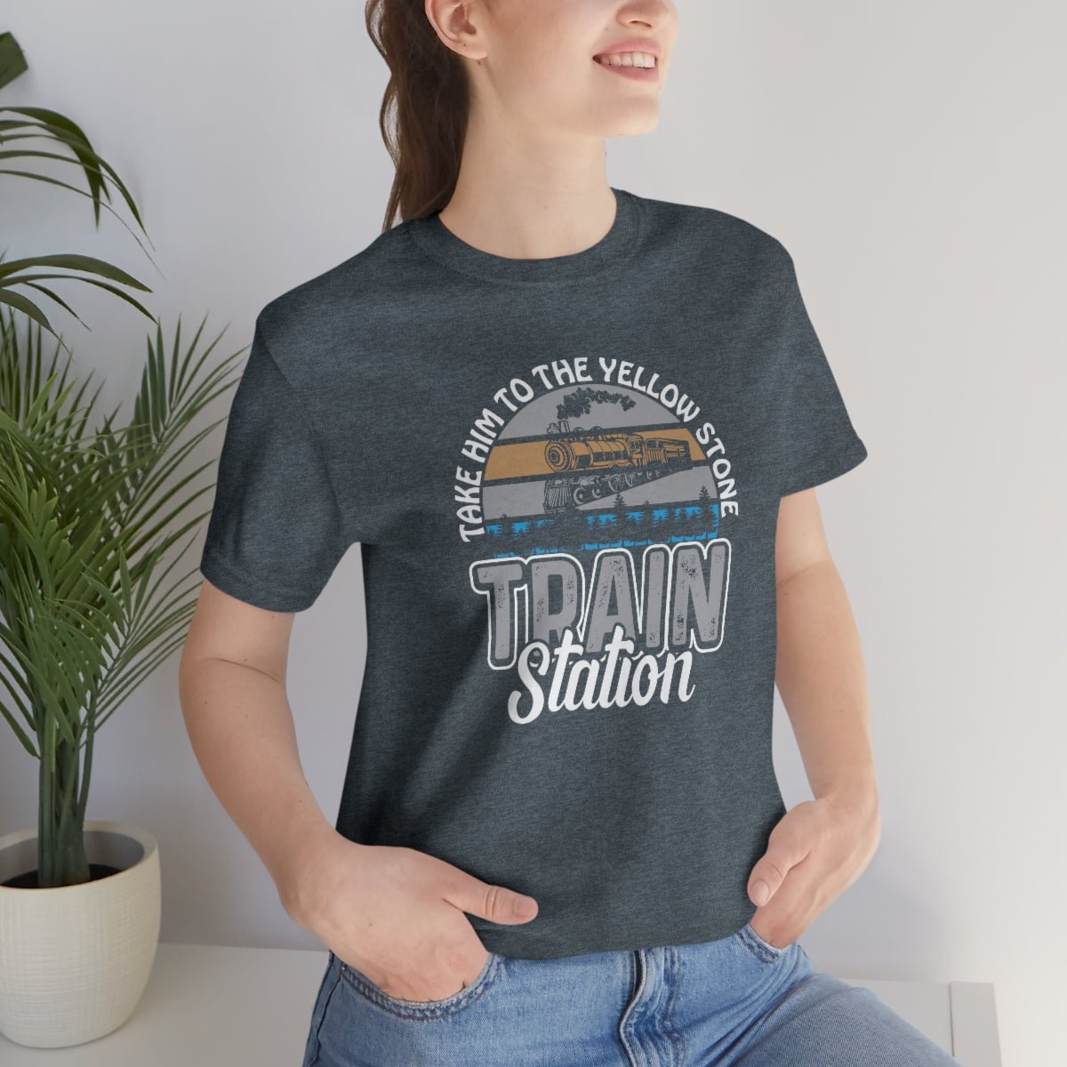 Take him to the train station Women's Short Sleeve Tee Heather Slate