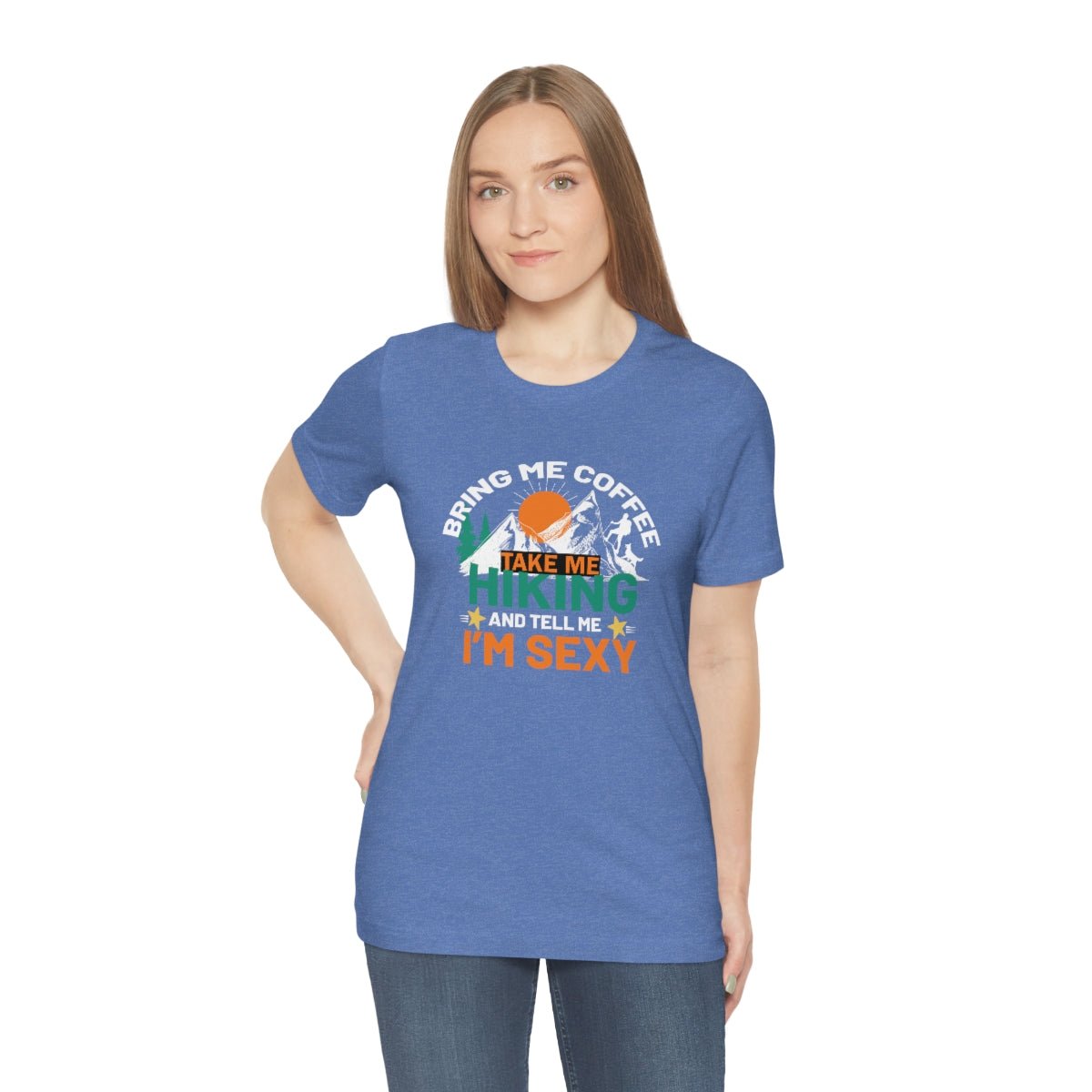 Take me hiking and bring me coffee Women's Short Sleeve Tee Heather Columbia Blue