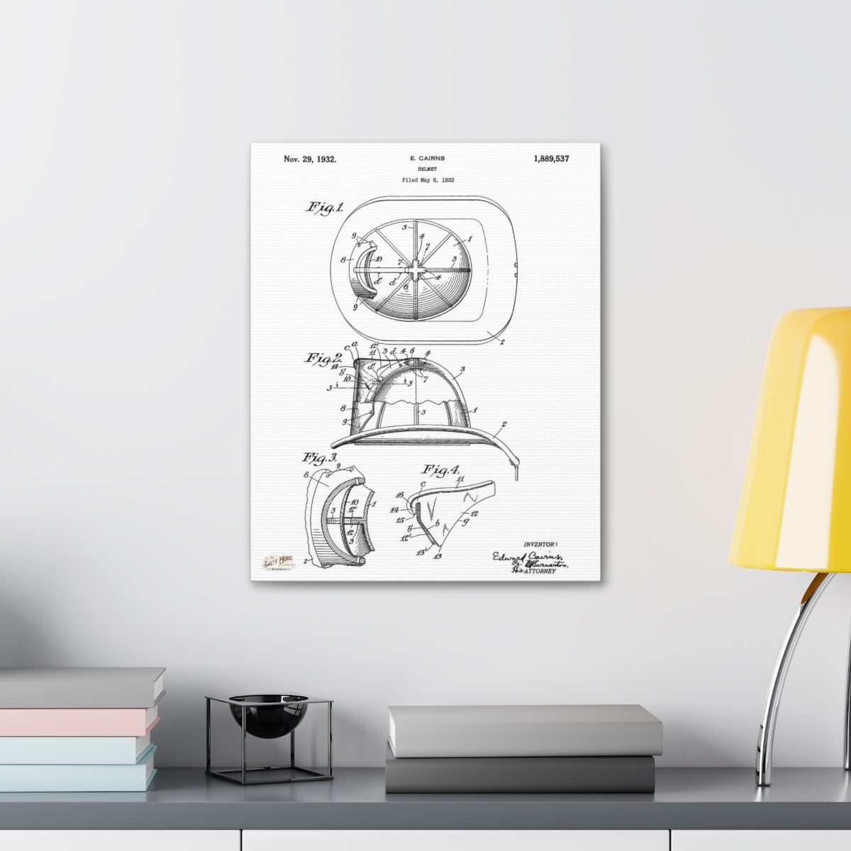 THE OG! 1932 Ed Cairns Fire Helmet Patent Wall Art Stretched Canvas, 1.5'' - Salty Medic Clothing Co.