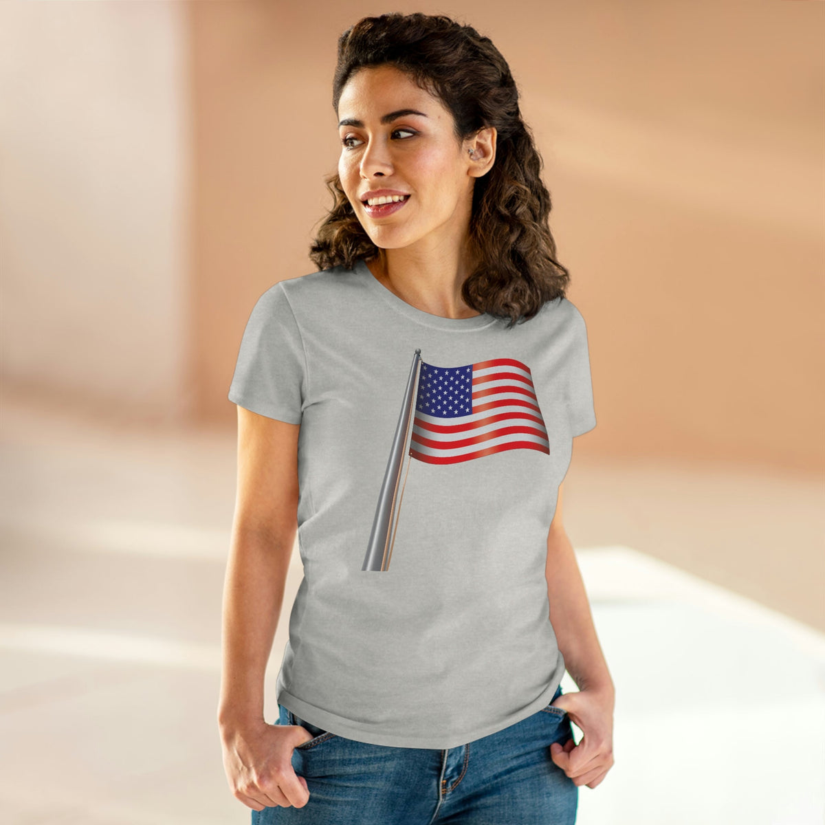 United States Flag Women's Midweight Cotton Tee Ash