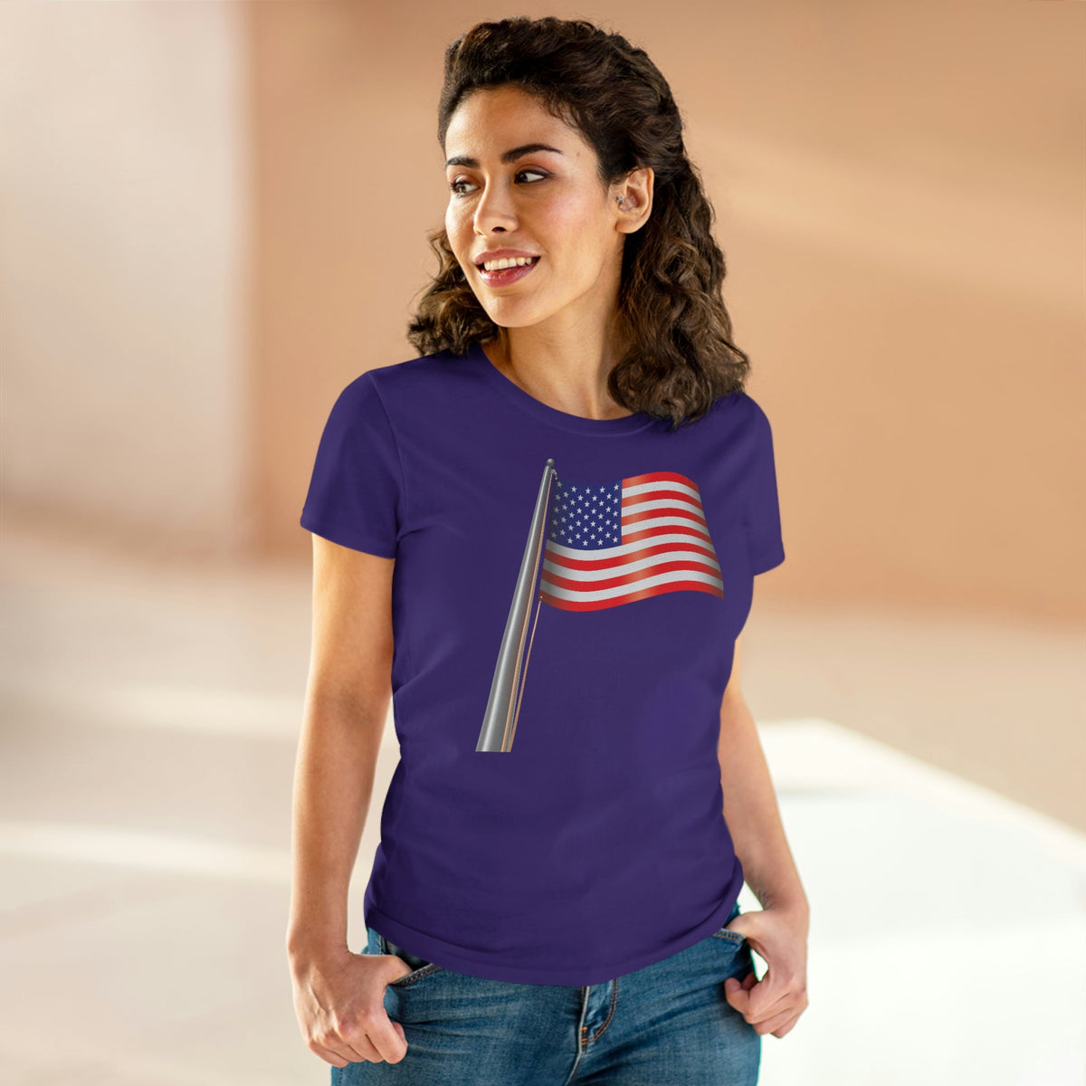 United States Flag Women's Midweight Cotton Tee Purple