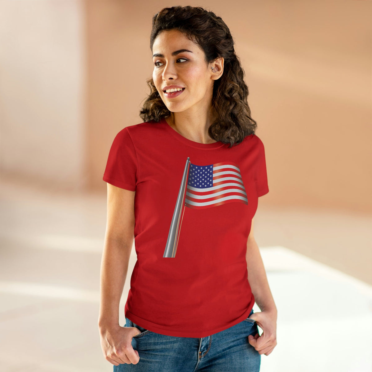 United States Flag Women's Midweight Cotton Tee Red