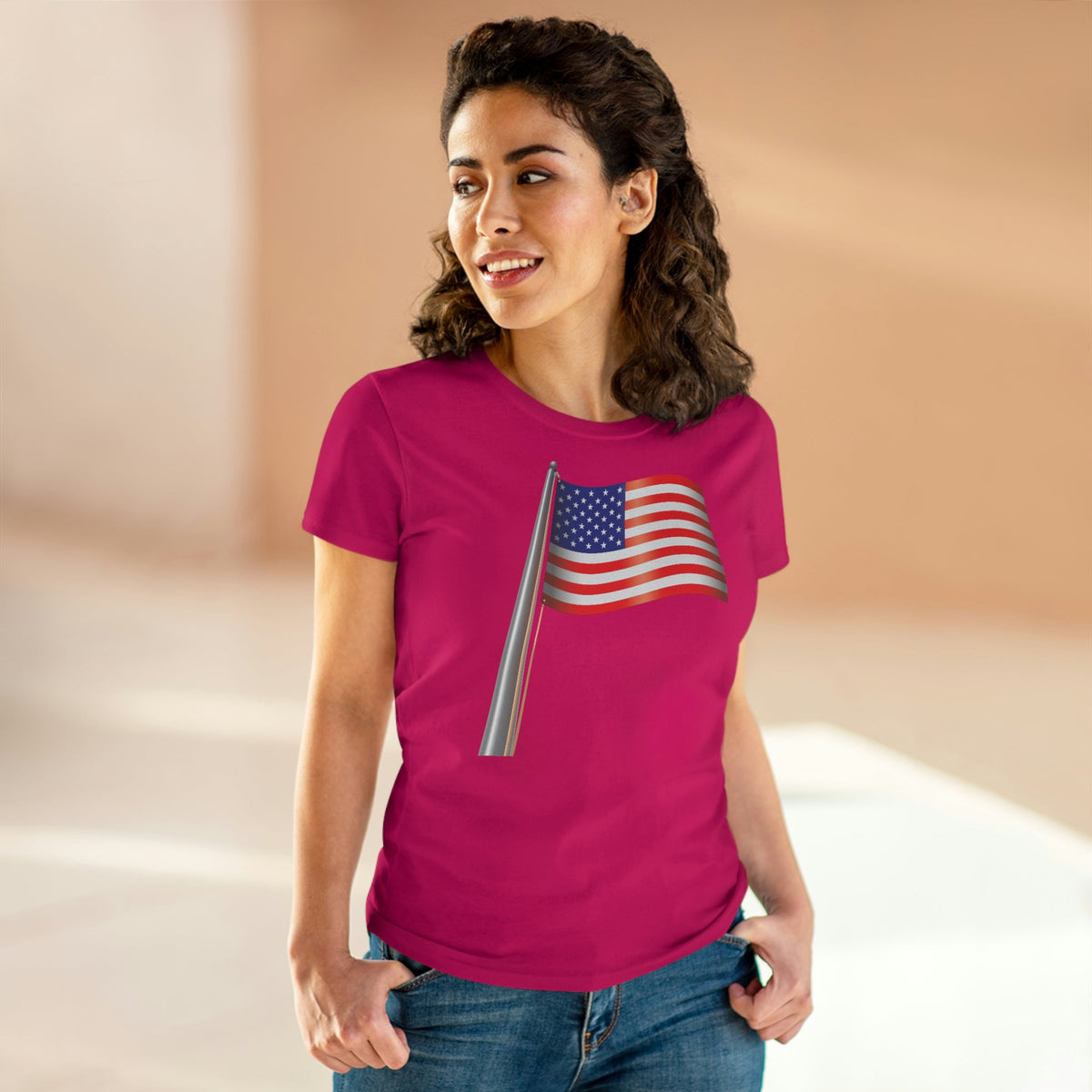 United States Flag Women's Midweight Cotton Tee Heliconia