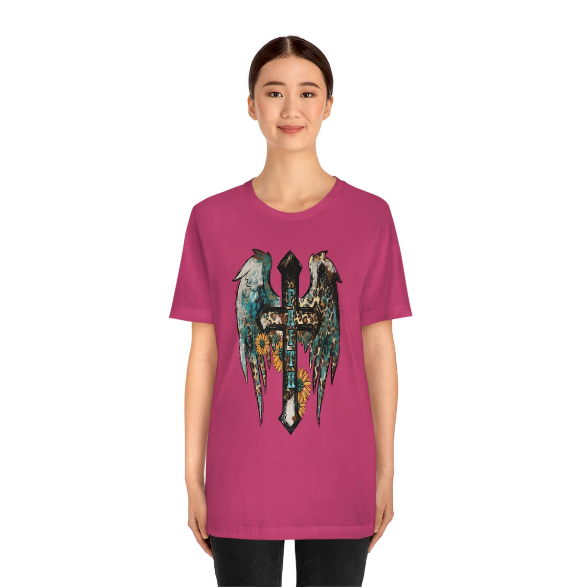 Western Faith Cross Women's Short Sleeve Tee Berry