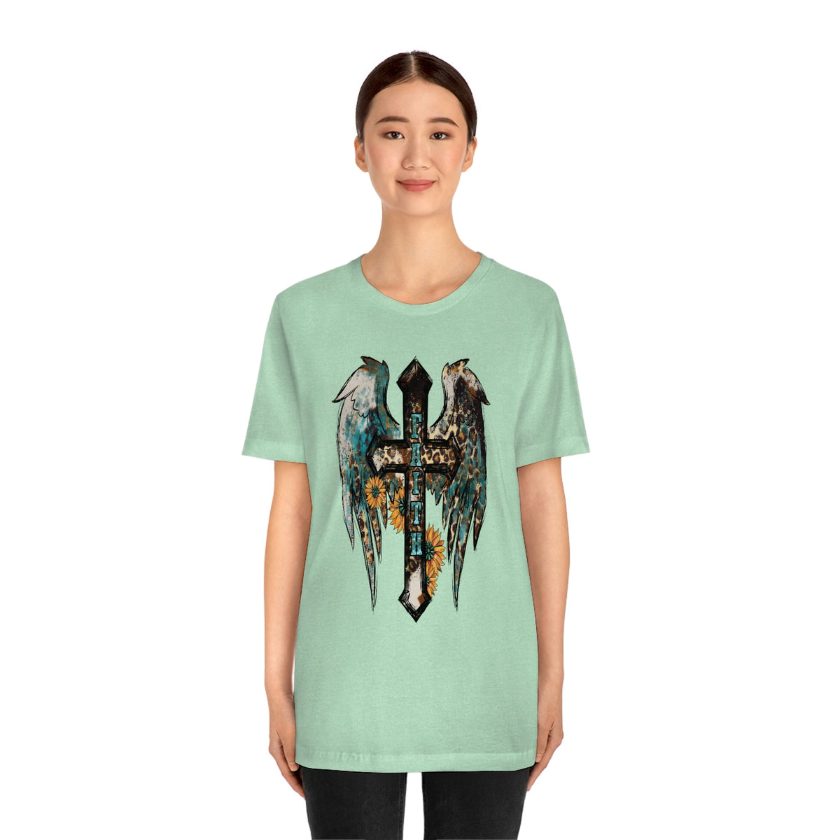 Western Faith Cross Women's Short Sleeve Tee Heather Mint