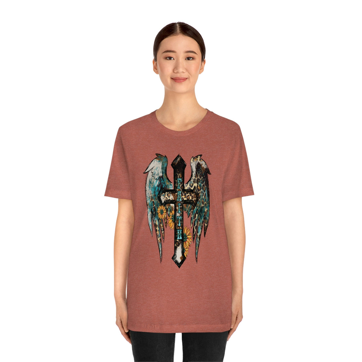 Western Faith Cross Women's Short Sleeve Tee Heather Clay