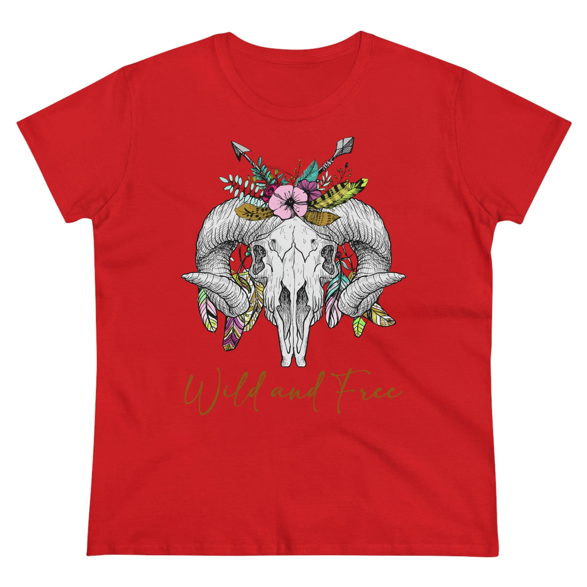 Wild and Free Skull Women's Midweight Cotton Tee - Salty Medic Clothing Co.