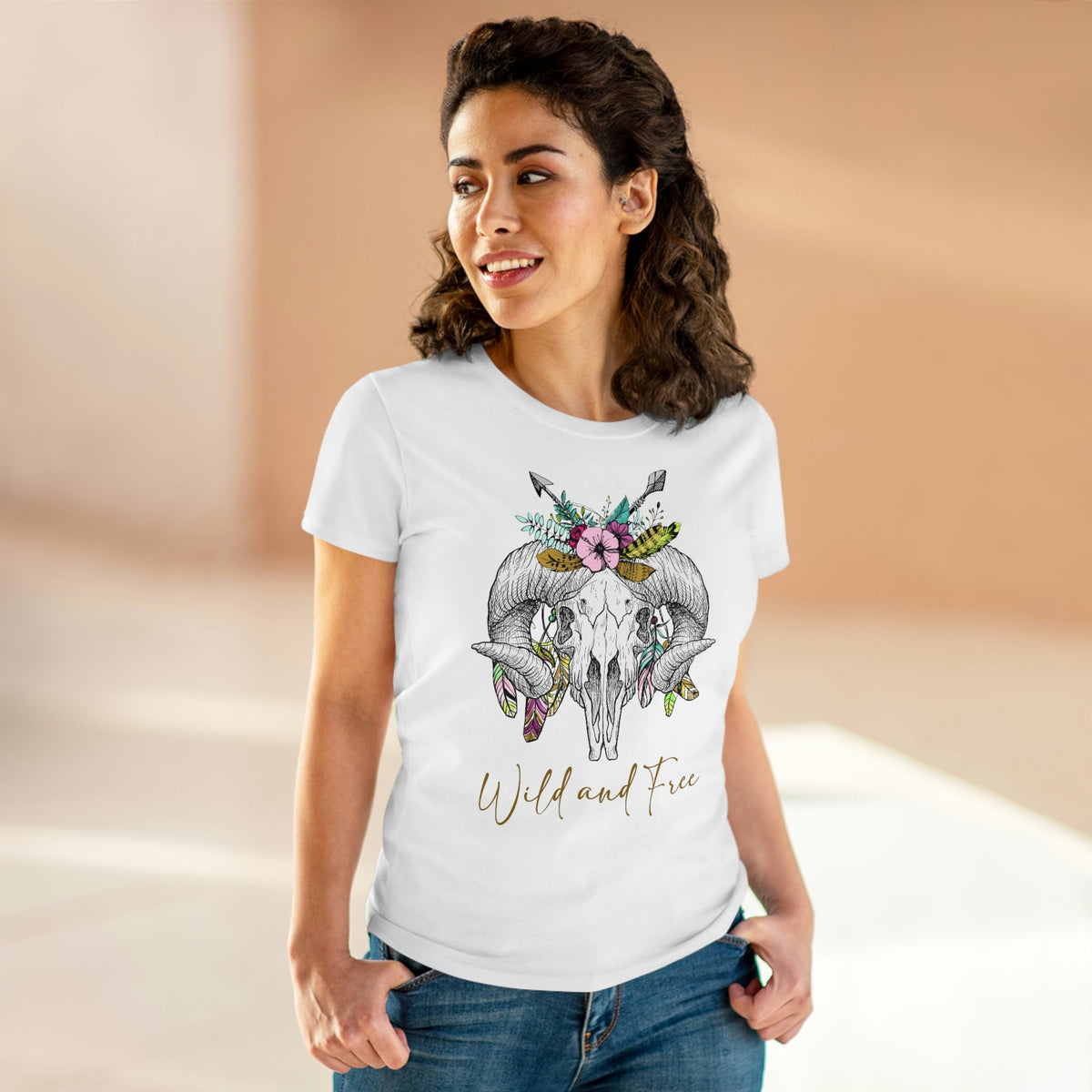 Wild and Free Skull Women's Midweight Cotton Tee