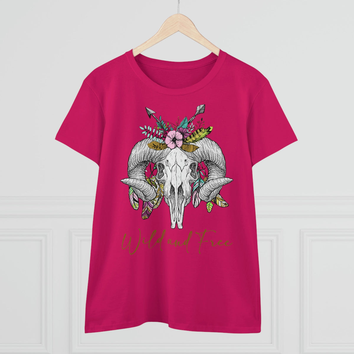 Wild and Free Skull Women's Midweight Cotton Tee - Salty Medic Clothing Co.