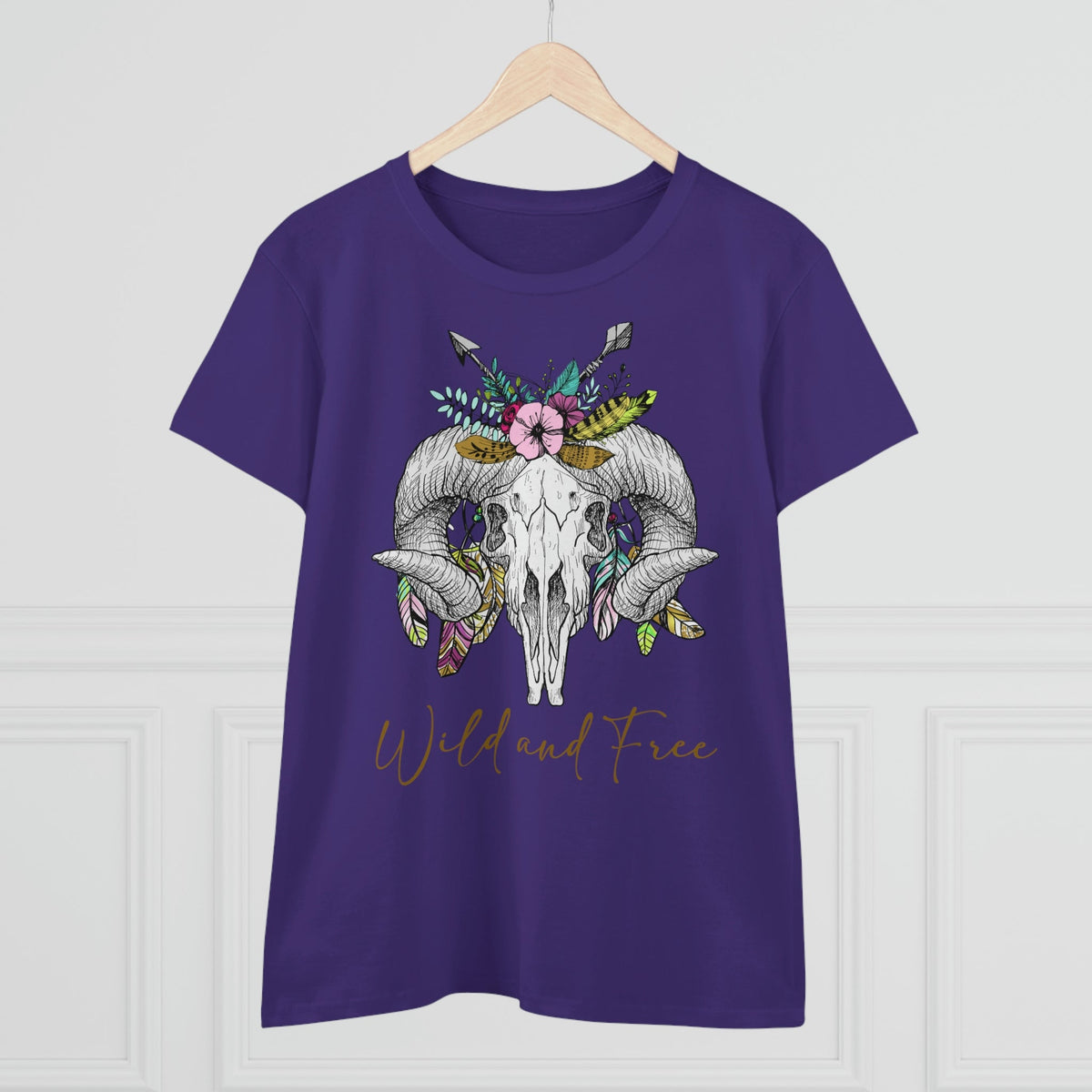 Wild and Free Skull Women's Midweight Cotton Tee - Salty Medic Clothing Co.