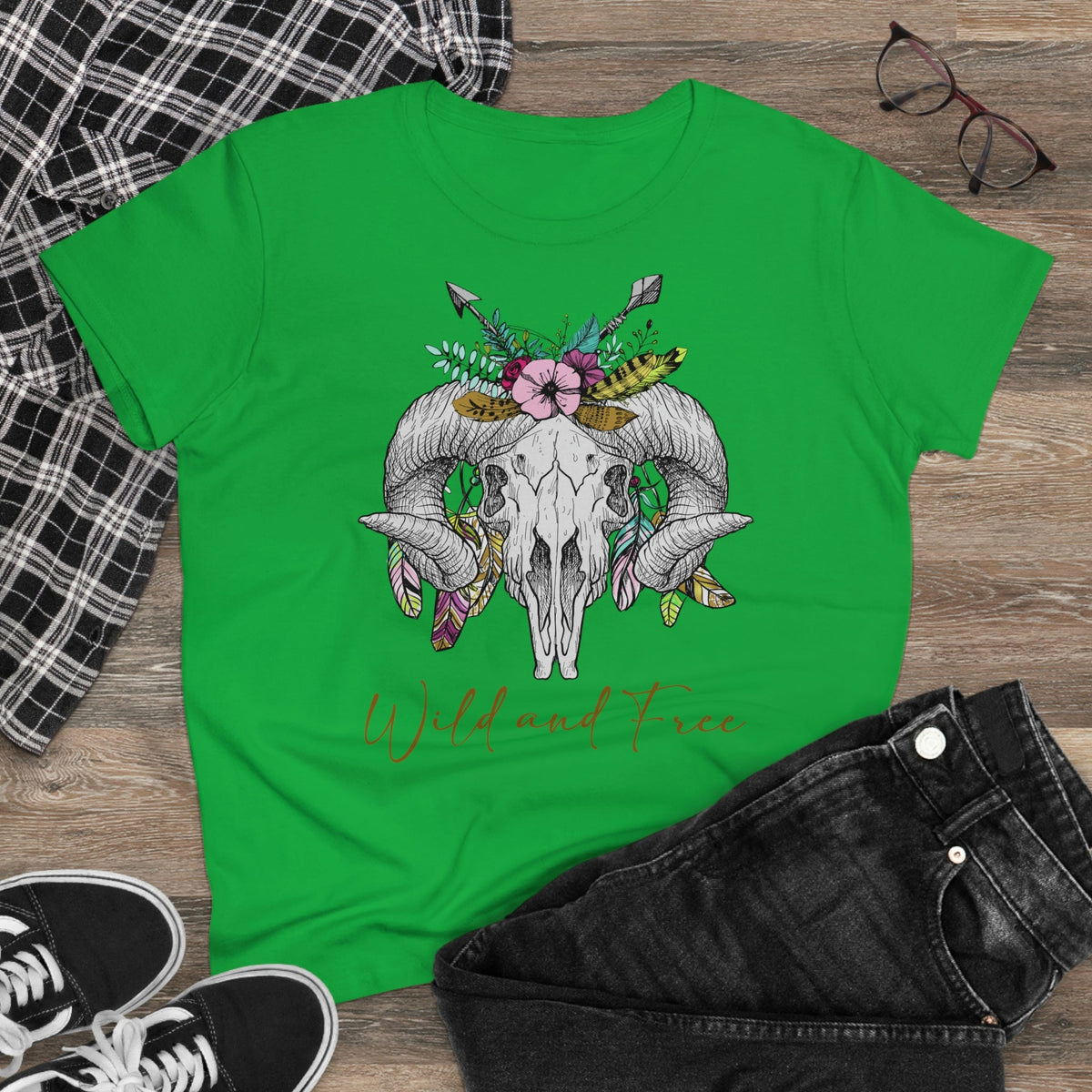 Wild and Free Skull Women's Midweight Cotton Tee