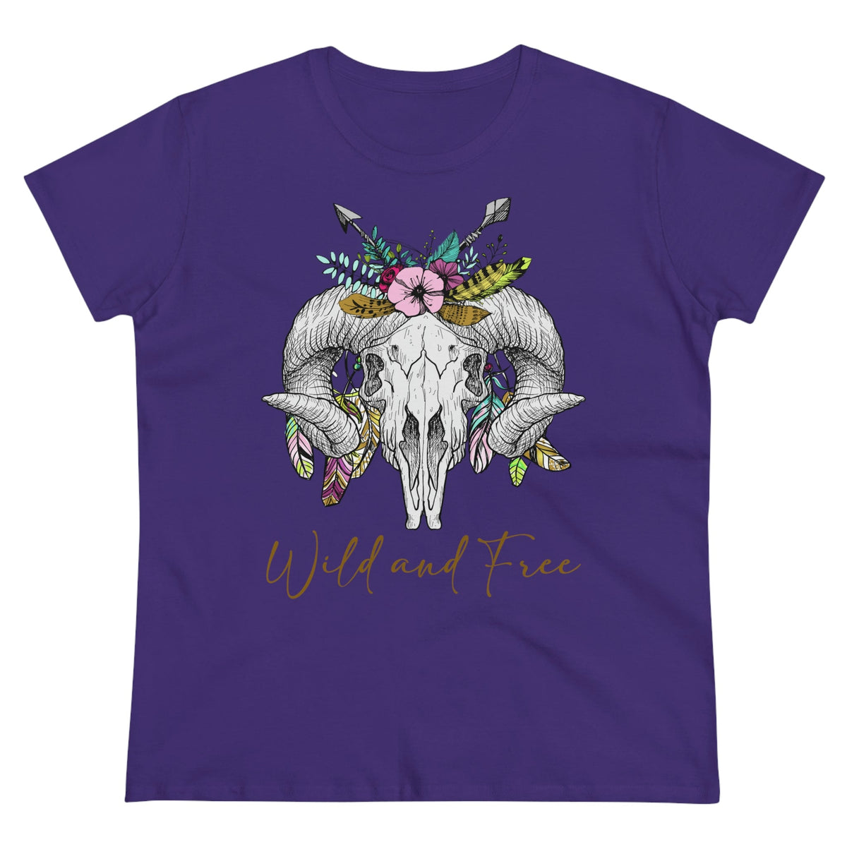 Wild and Free Skull Women's Midweight Cotton Tee - Salty Medic Clothing Co.