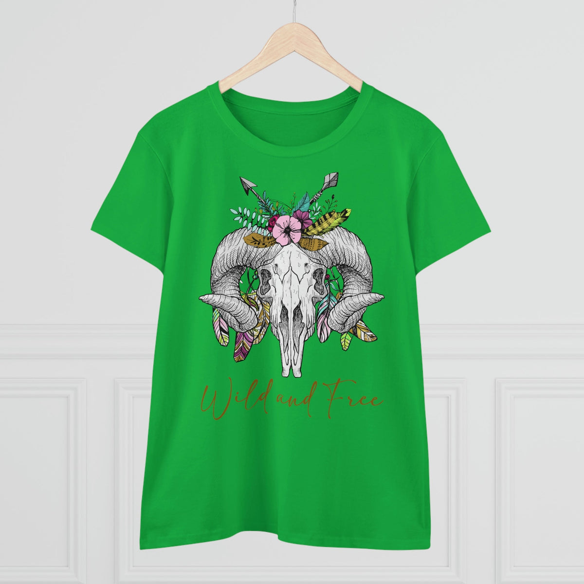 Wild and Free Skull Women's Midweight Cotton Tee - Salty Medic Clothing Co.