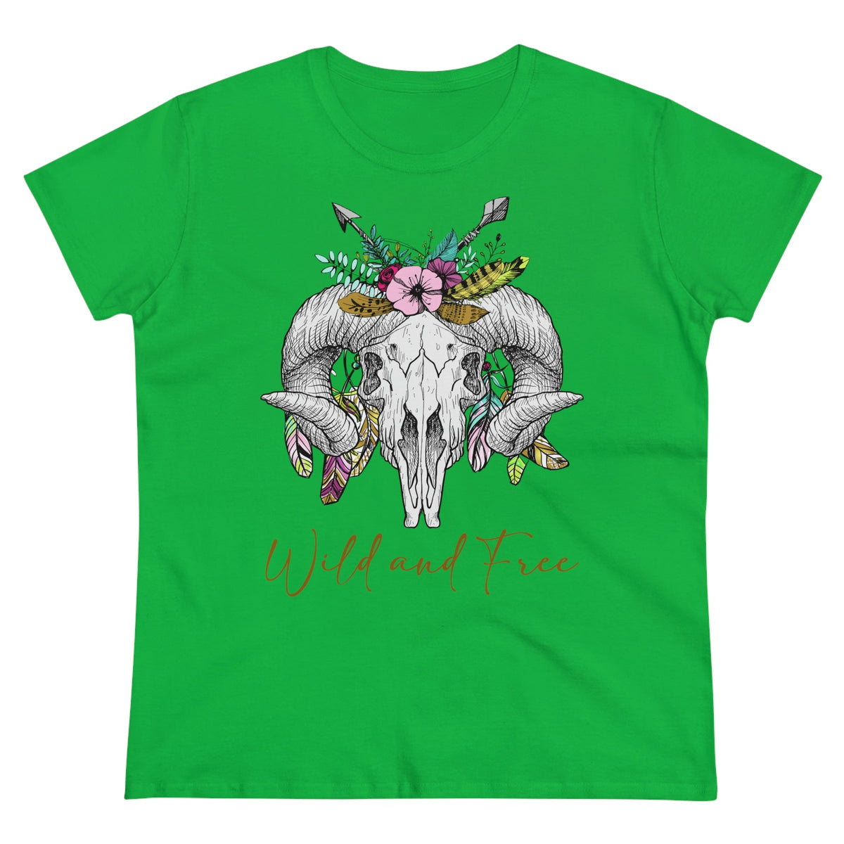 Wild and Free Skull Women's Midweight Cotton Tee - Salty Medic Clothing Co.