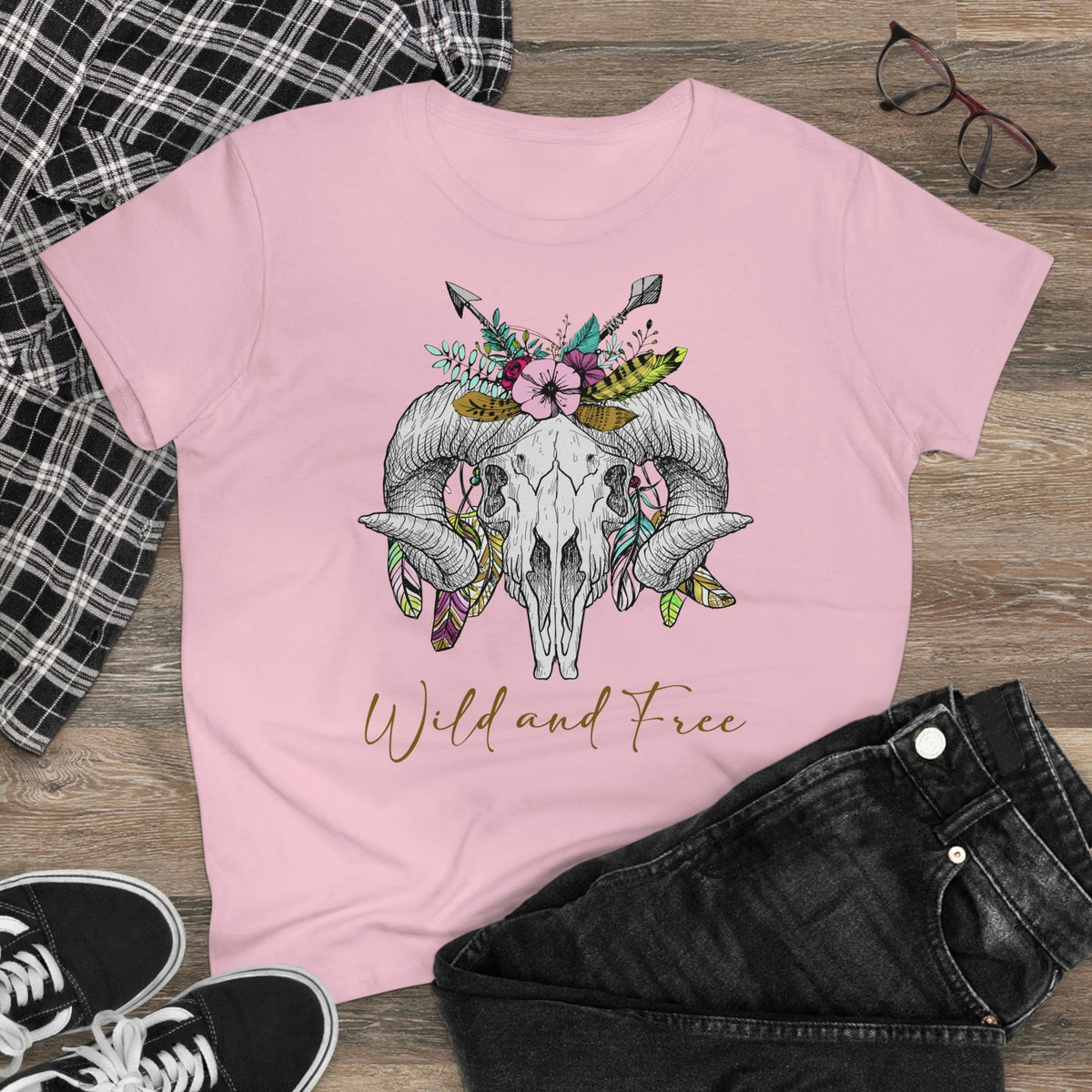 Wild and Free Skull Women's Midweight Cotton Tee