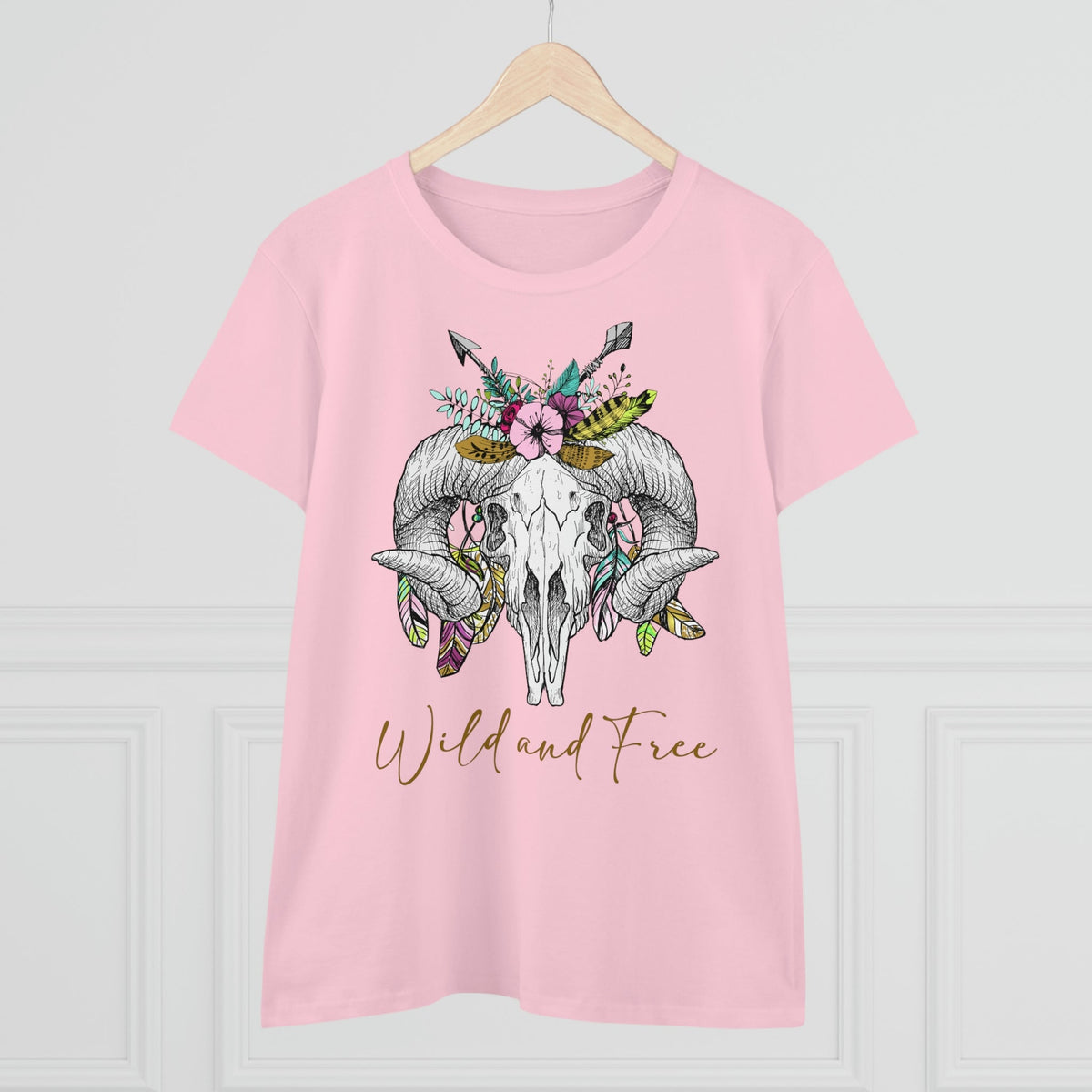 Wild and Free Skull Women's Midweight Cotton Tee - Salty Medic Clothing Co.