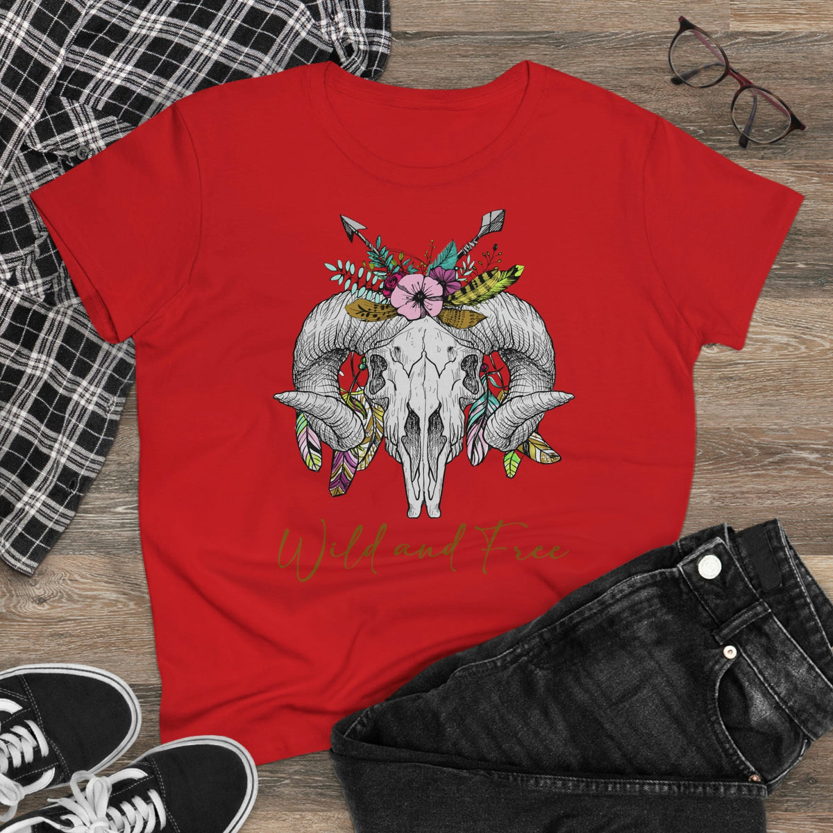 Wild and Free Skull Women's Midweight Cotton Tee