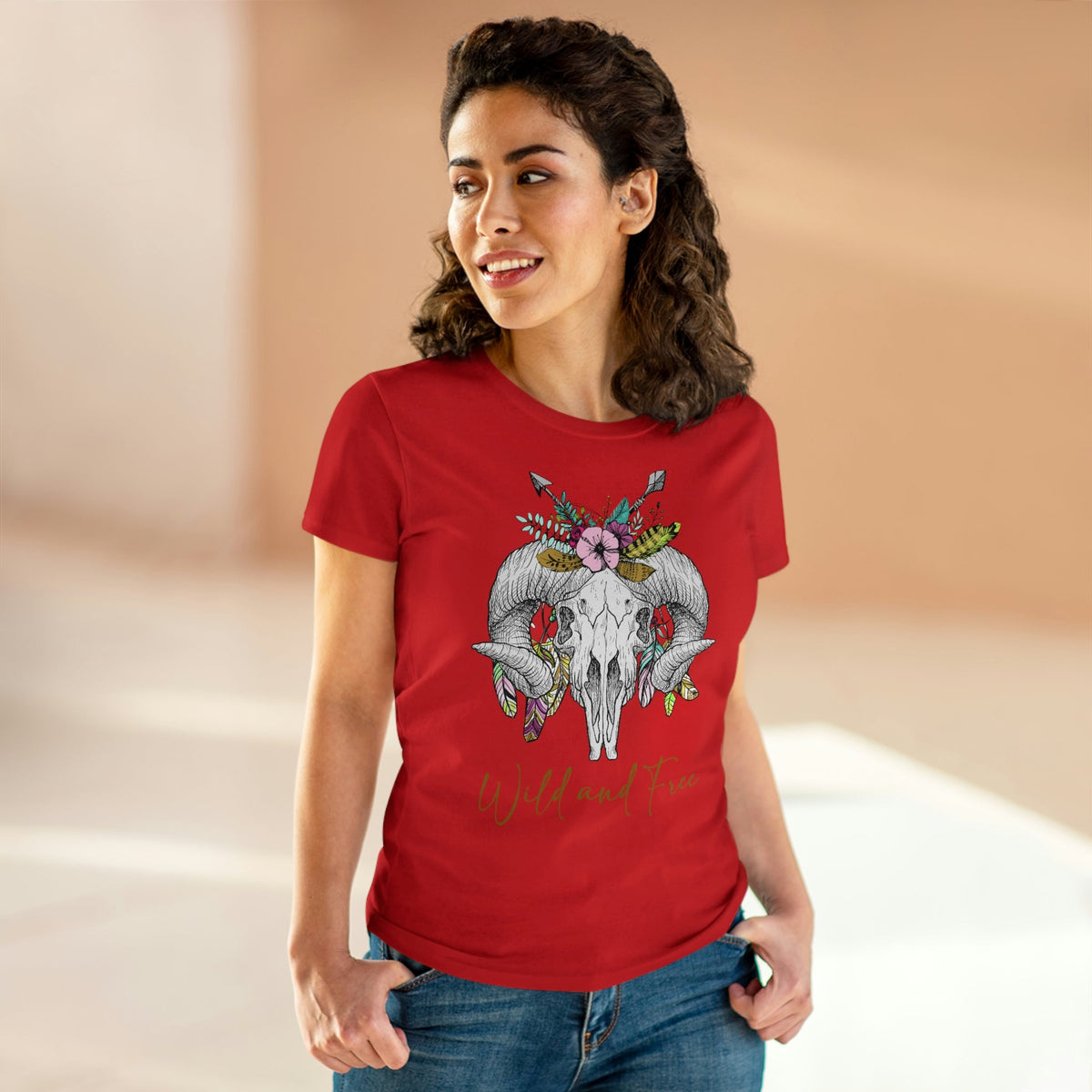 Wild and Free Skull Women's Midweight Cotton Tee - Salty Medic Clothing Co.