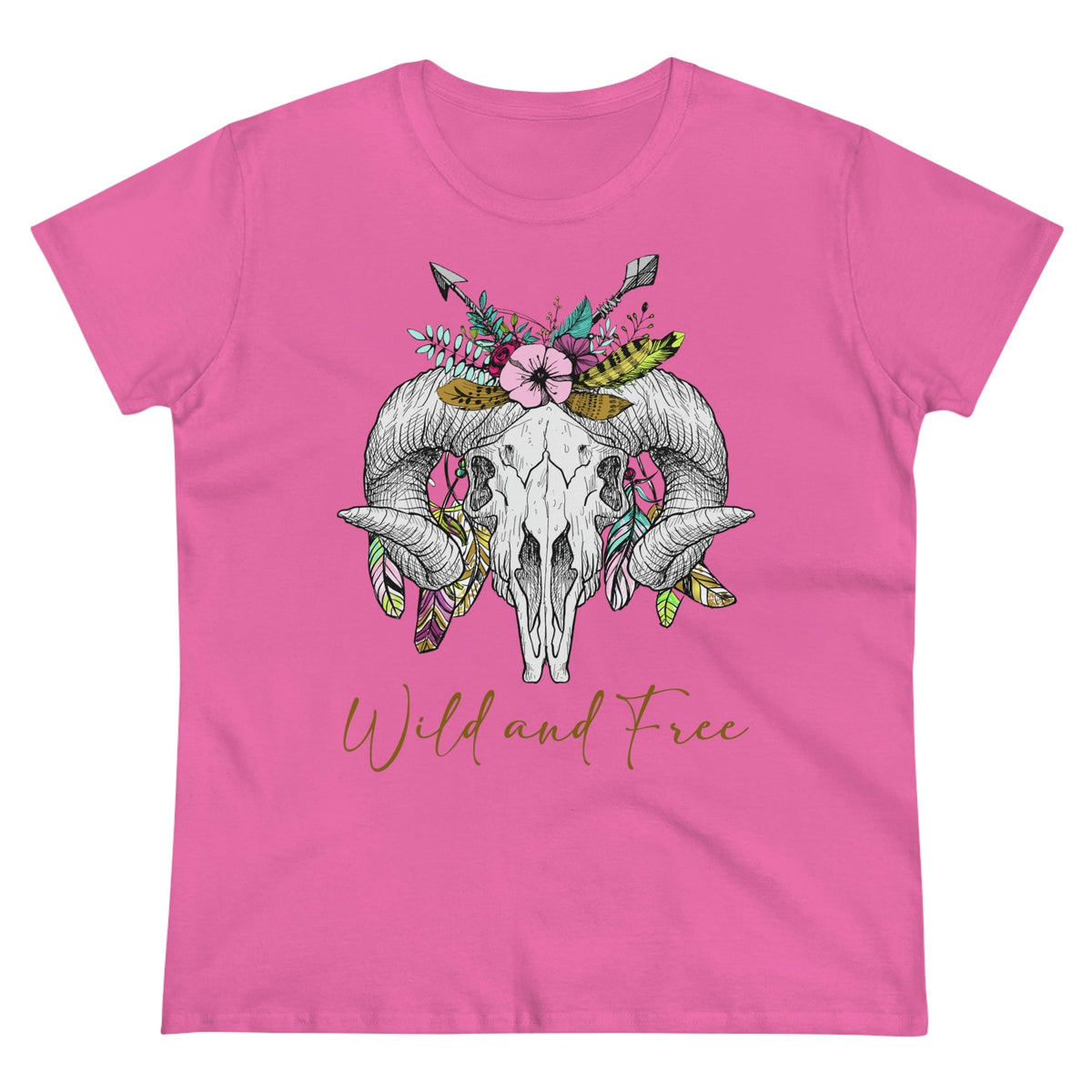 Wild and Free Skull Women's Midweight Cotton Tee Azalea