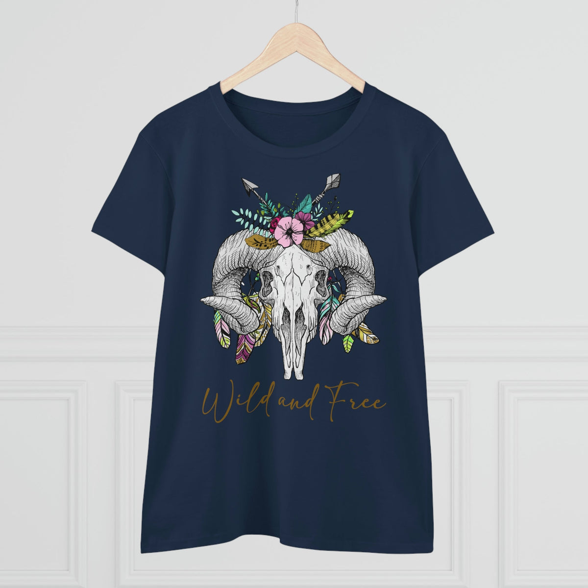 Wild and Free Skull Women's Midweight Cotton Tee