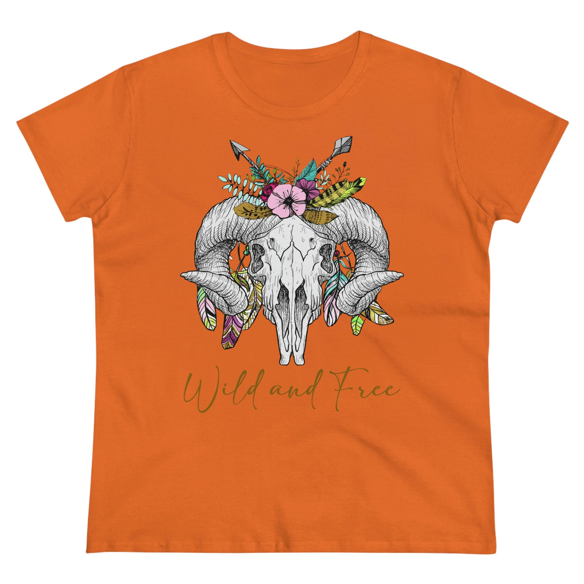 Wild and Free Skull Women's Midweight Cotton Tee